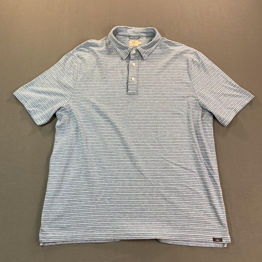Faherty Polo Shirt Mens XL Blue Stripe Pima Modal Jersey Stretch Casual - Picture 2 of 15